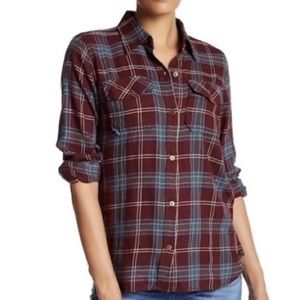 Current/Elliott burgundy plaid Perfect Shirt 0/xs